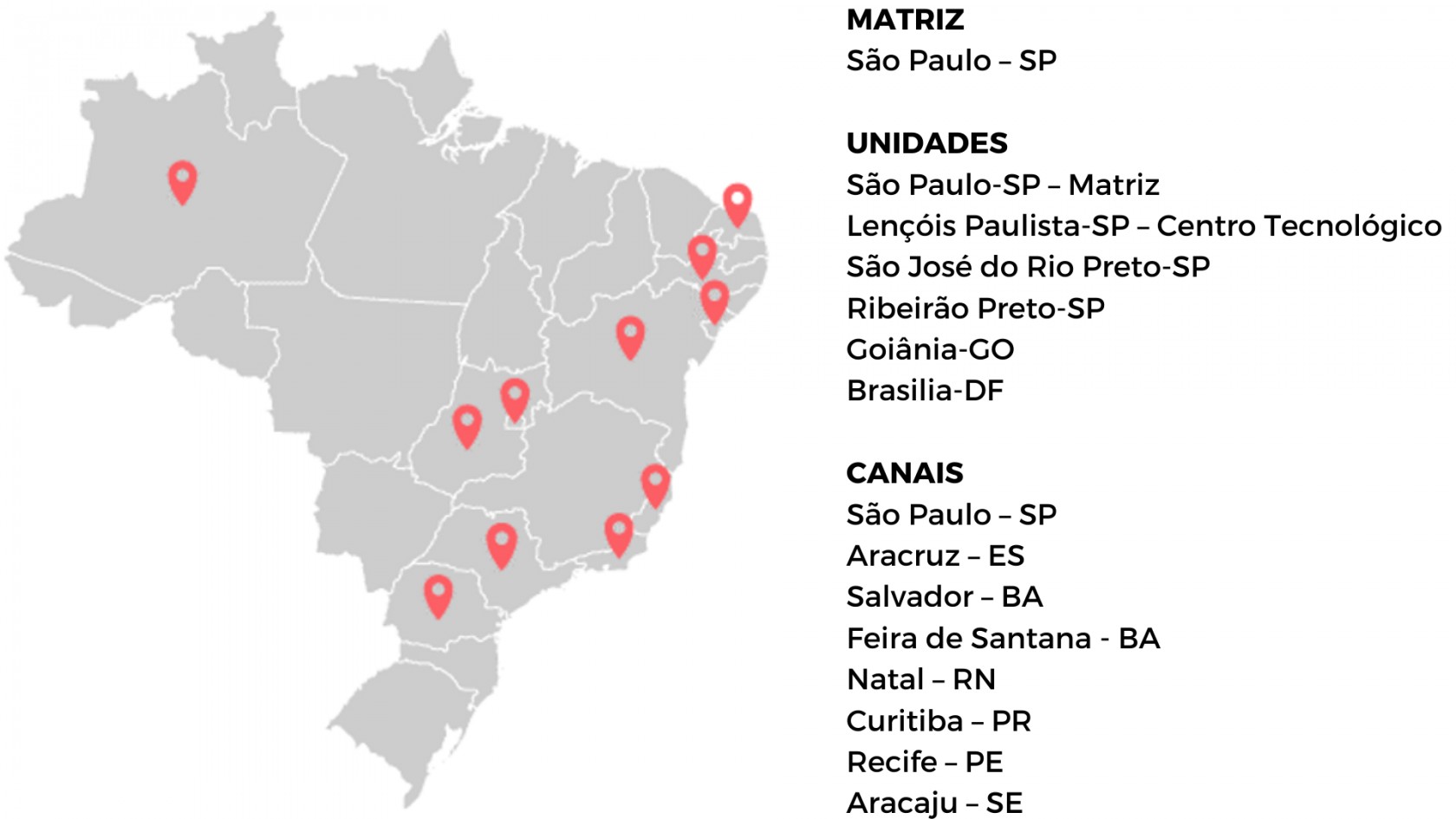 mapa do brasil mostrando as localizações dos canais